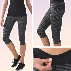 LULULEMON Run: Top Speed Crop Full-On Luxtreme Sz 4 Stripe Play Slate Black